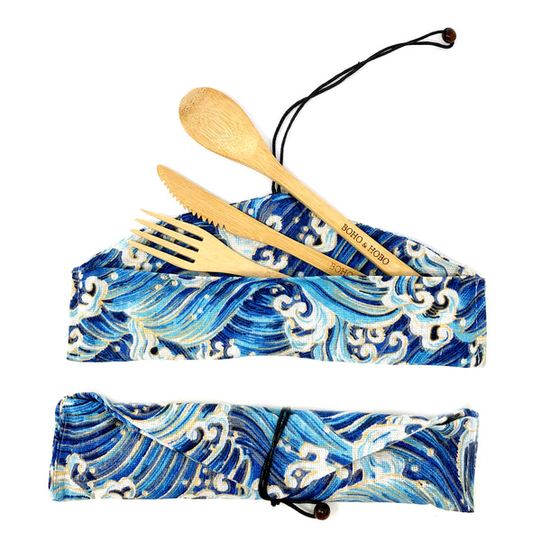 3-piece Bamboo Cutlery Kit in Cloth Bag - alter8.com
